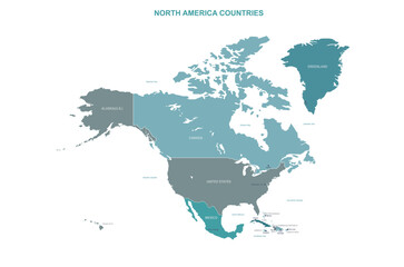north america map. vector map of north america countries.