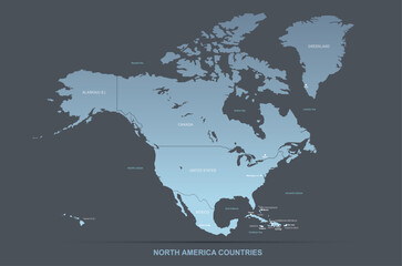 north america map. vector map of north america countries.