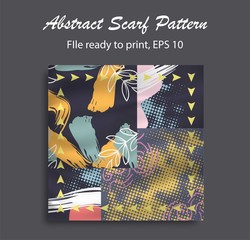 Abstract scarf pattern design for hijab and blanket. Hijab scarf with splash brush ink and leaves for Printing Production.
