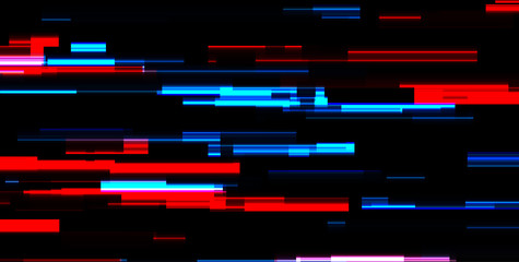 Abstract blue red tech glowing neon lines background. Laser glitch effect retro graphic design. Vector futuristic illustration