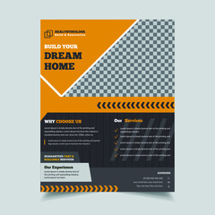 Real Estate Flyer Template Design, Corporate Flyer Design, Leaflets, Cover Book Design and A4 Magazine, Construction flyer, Post Card, Annual Report, Rack Card Vector illustration, 