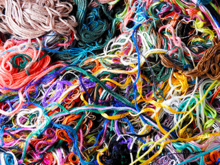 Multi-colored threads. Colors. Texture. Background. Macro shot.  