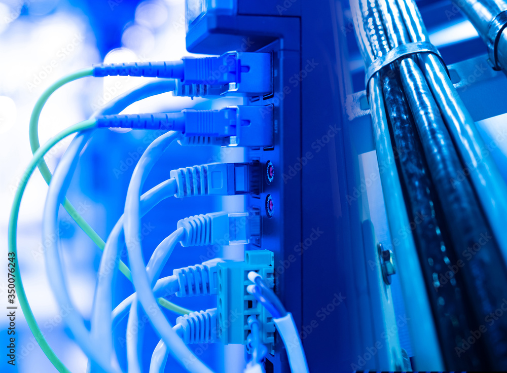 Poster network hardware. concept - connecting computers to a local network. local network in office. fiber 