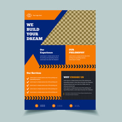 Real Estate Flyer Template Design, Corporate Flyer Design, Leaflets, Cover Book Design and A4 Magazine, Construction flyer, Post Card, Annual Report, Rack Card Vector illustration, 