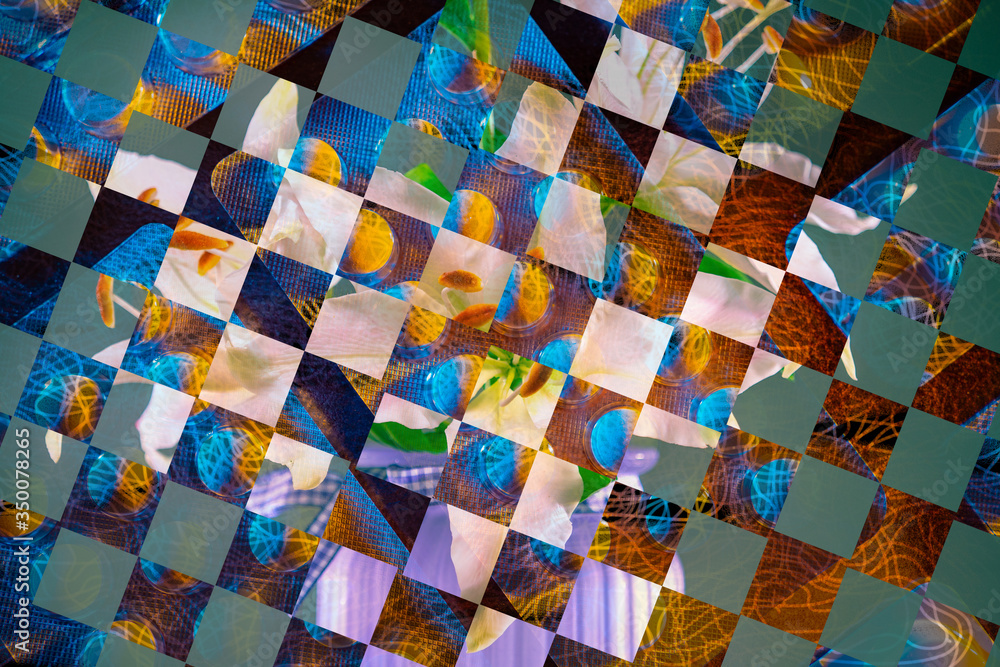 Poster multi-color geometric pattern. geometric background of several levels. the image is divided into squ