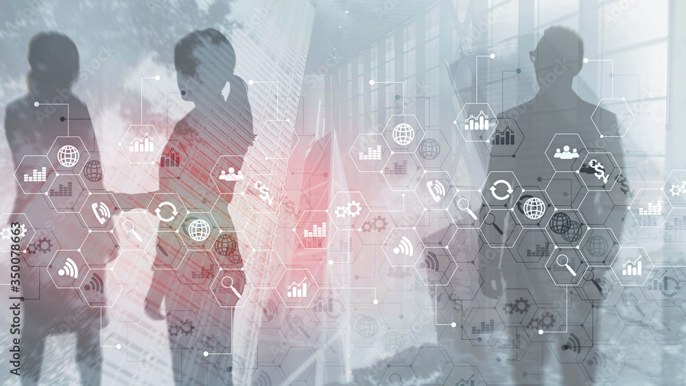 Poster ict - information and telecommunication technology and iot - internet of things concepts.