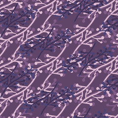 Abstract purple branches seamless pattern. Vintage rustic with twig pattern.
