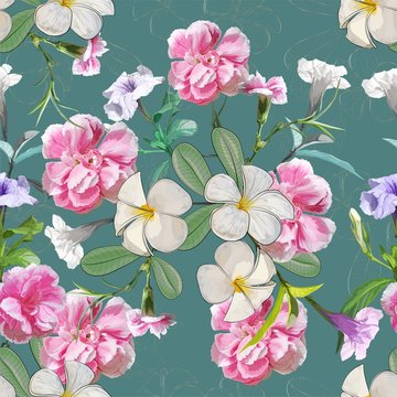 Plumeria flowers seamless pattern vector illustration © Weera