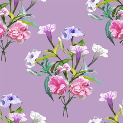 Ruellia tuberosa purple spring flower seamless pattern vector illustration