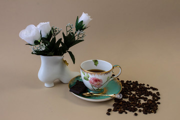 beautiful composition in vintage style with a cup of coffee
