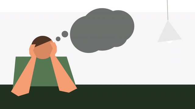 Animation of a Person Contemplating Negative Thoughts of Anxiety and Depression
