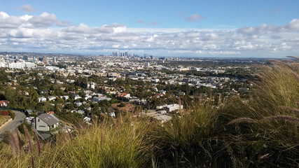 Panoramic view of Los Angeles and downtown from the Hollywood hills.
