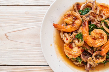 stir-fried seafood with Thai basil