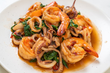 stir-fried seafood with Thai basil