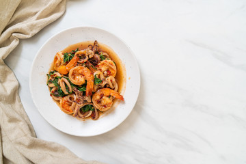 stir-fried seafood with Thai basil