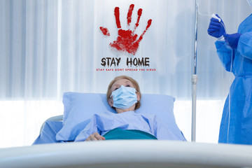Old patient has been infected on coronavirus covid19 contagious disease and state quarantine in the...