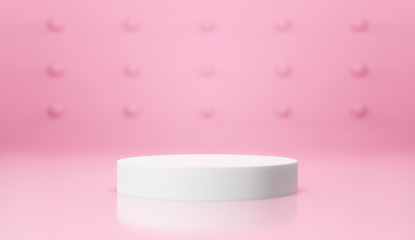 3d pink podium background abstract for mockup, banner, showcase, display. Valentines theme design concept. White pedestal isolated on minimal background. Creative idea scene. 3d pastel cylinder.