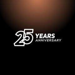 25 Years Anniversary White Line Number Vector Design