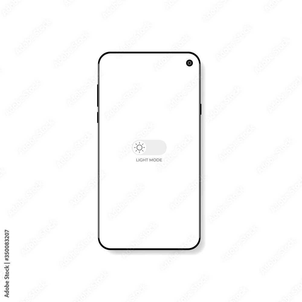 Poster light mode switch vector illustration on frameless smartphone. day mode slider icon image