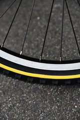 Close-up of a new tire of a bicycle
