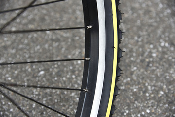 Close-up of a new tire of a bicycle
