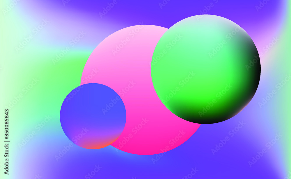 Poster colorful gradient spheres on iridescent holographic background . surreal vivid blurred backdrop and 