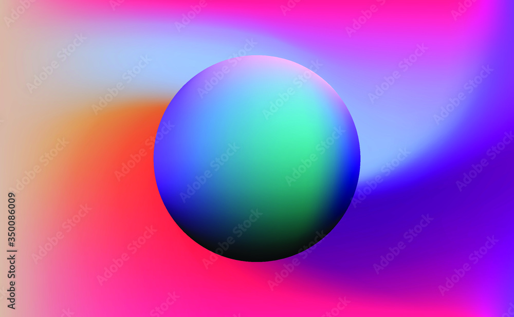 Poster colorful gradient sphere on iridescent holographic background . surreal vivid blurred backdrop and w