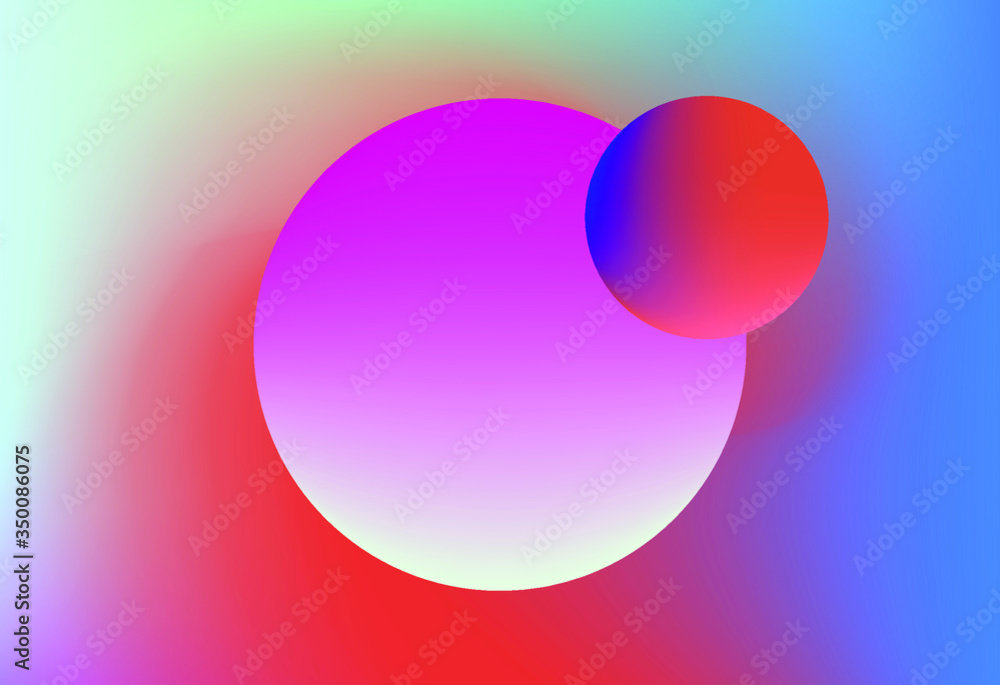 Poster colorful gradient spheres on iridescent holographic background . surreal vivid blurred backdrop and 