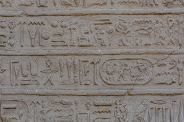 Egyptian ancient hieroglyphs on the stone wall
