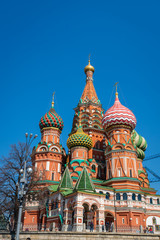 Fototapeta na wymiar St Basil`s Cathedral on Red Square in Moscow, Russia. St Basil`s temple is one of top tourist attractions of Moscow. Ancient architecture of Moscow.