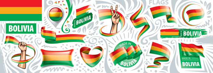 Vector set of the national flag of Bolivia in various creative designs - obrazy, fototapety, plakaty