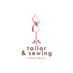Tailor Sewing Vintage Logo, Attelier Mannequin Logo, Fashion Logo Template Vector Design