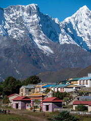 Fototapeta na wymiar Tengboche monastery view and mountain range in the way to mount Everest , Khumbu valley, Sagarmatha national park, Nepal