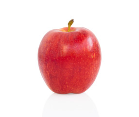 Fresh red apple fruit with green leaf isolated on white background, Healthy food concept