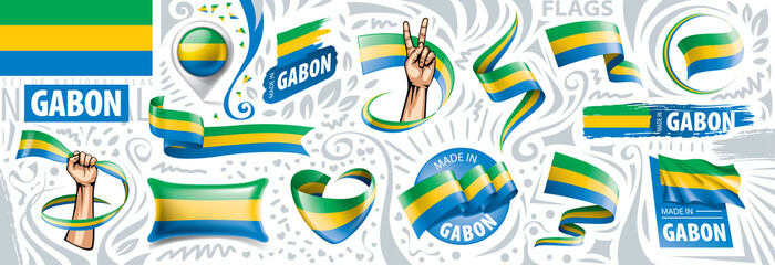 Vector set of the national flag of Gabon in various creative designs