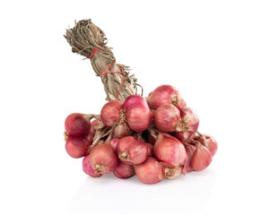 Red dried onions on white background, raw food ingredient