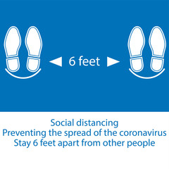Foot Symbol Marking the standing position, the floor as markers for people to stand 6 feet apart  vector illustration