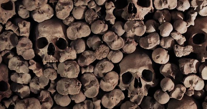 Wall made of skulls and human bones