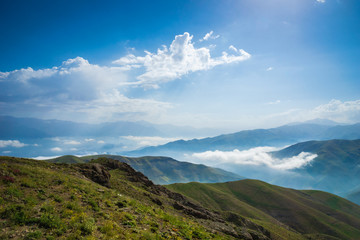 Dramatic mountain landscape of Alamut mountain range in Alamut region in the South Caspian province  in Iran. Concept photo for trekking, hiking, adventure, waking, outdoor activities