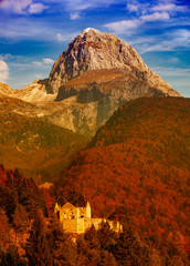 fortress in the mountains of Italy at the end of autumn