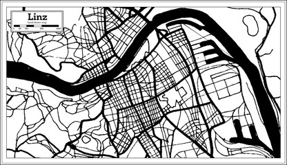 Linz Austria City Map in Black and White Color in Retro Style. Outline Map.