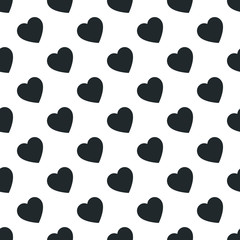 Black heart seamless pattern on white background vector. Love Minimalist style.