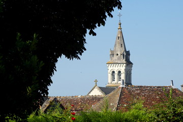 French village rooftops and spire