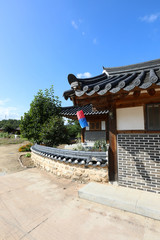 Traditional Korean house roof traditional lantern. Mooseom folk village, Youngju, South Korea