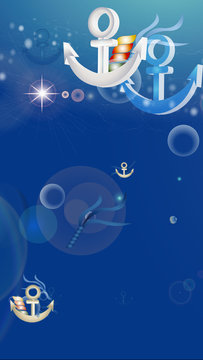 海のイメージ錨と泡のイラスト縦スタイルワイドサイズバーチャル背景素材