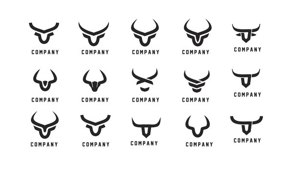 set collection Bull head abstract simple modern black logo icon design illustration isolated background