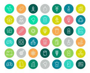 Ecology line icons. Eco nature green set. Environment ecology symbols. Vector collection colorful flat web icon