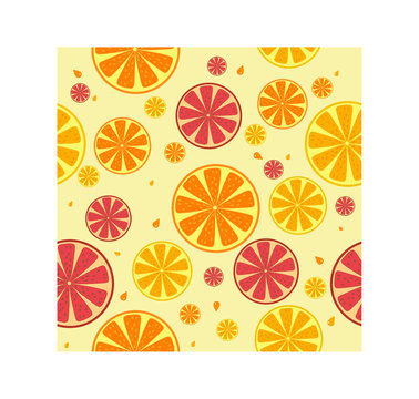 Seamless pattern with cutted oranges and leaves. Vector texture illustration.