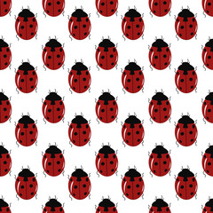 Fototapeta premium Seamless pattern with cute ladybug on a white background. Vector illustration.
