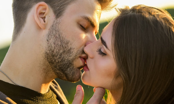 Eternal love. romantic date. sensual kiss of two lovers. people in relationship relax together. enjoying the company of each other. sweet and gentle kiss. man and woman. kissing couple in love